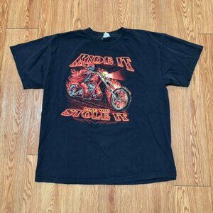 Vintage Y2K Flaming‎ Motorcycle Ride It Like You Stole It Shirt
